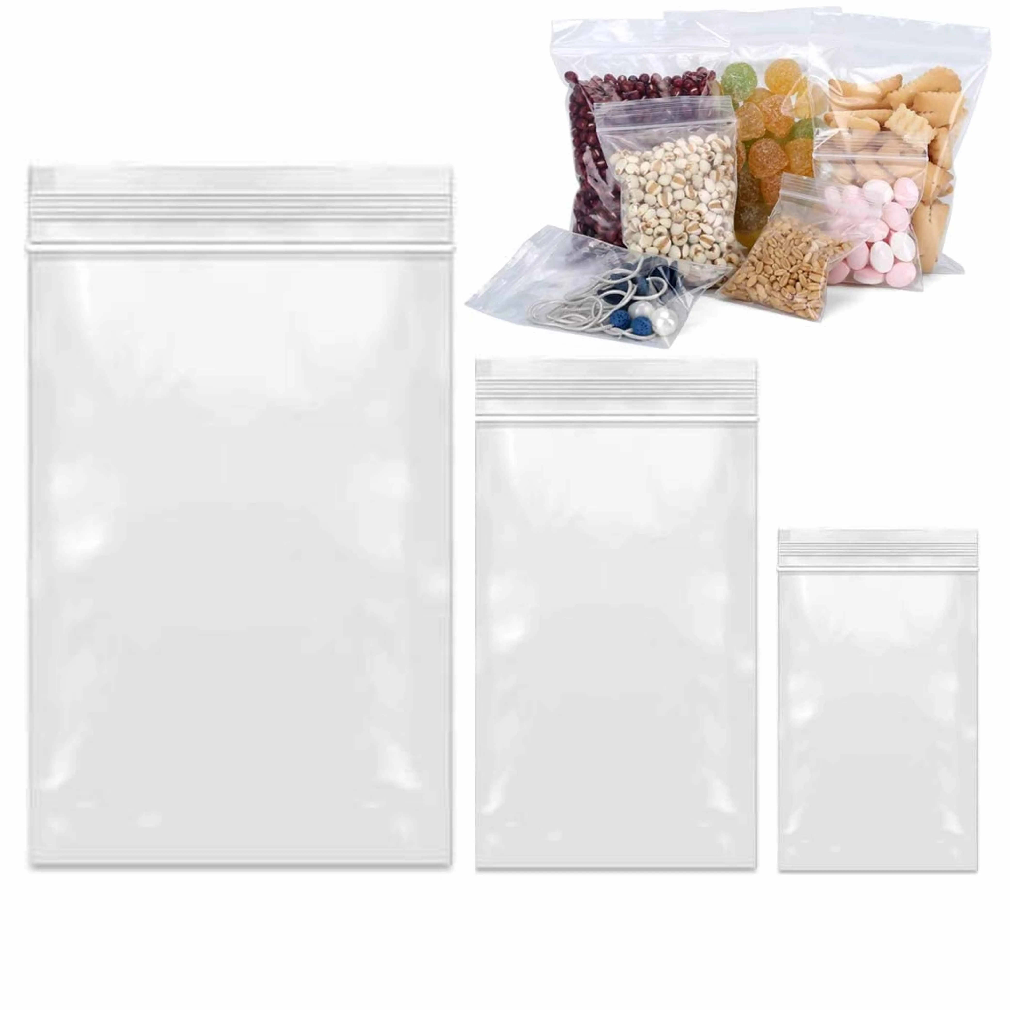 120 Ct Clear Poly Bags Reclosable Top Zip Seal Baggies Plastic Assorted Sizes