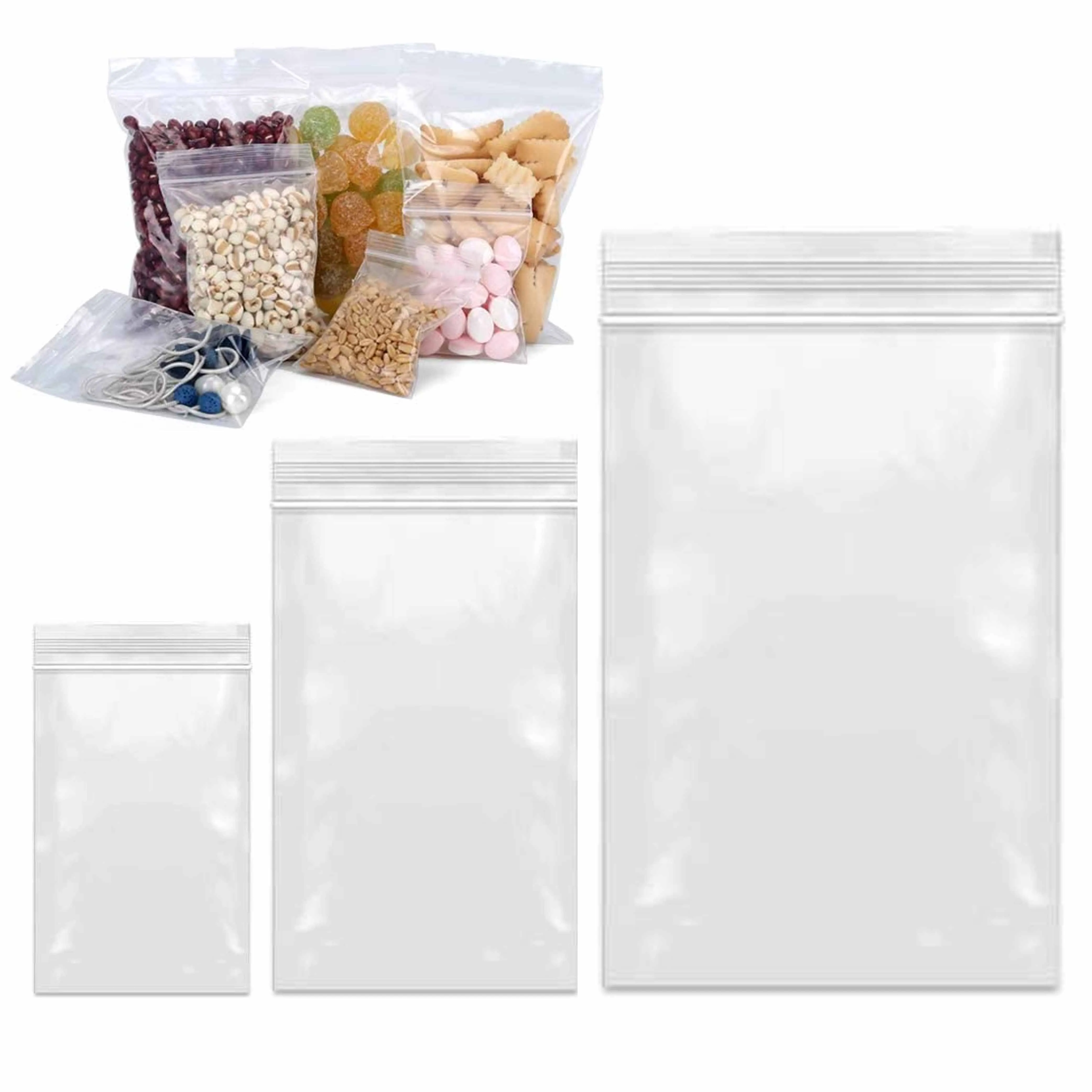 120 Ct Clear Poly Bags Reclosable Top Zip Seal Baggies Plastic Assorted Sizes