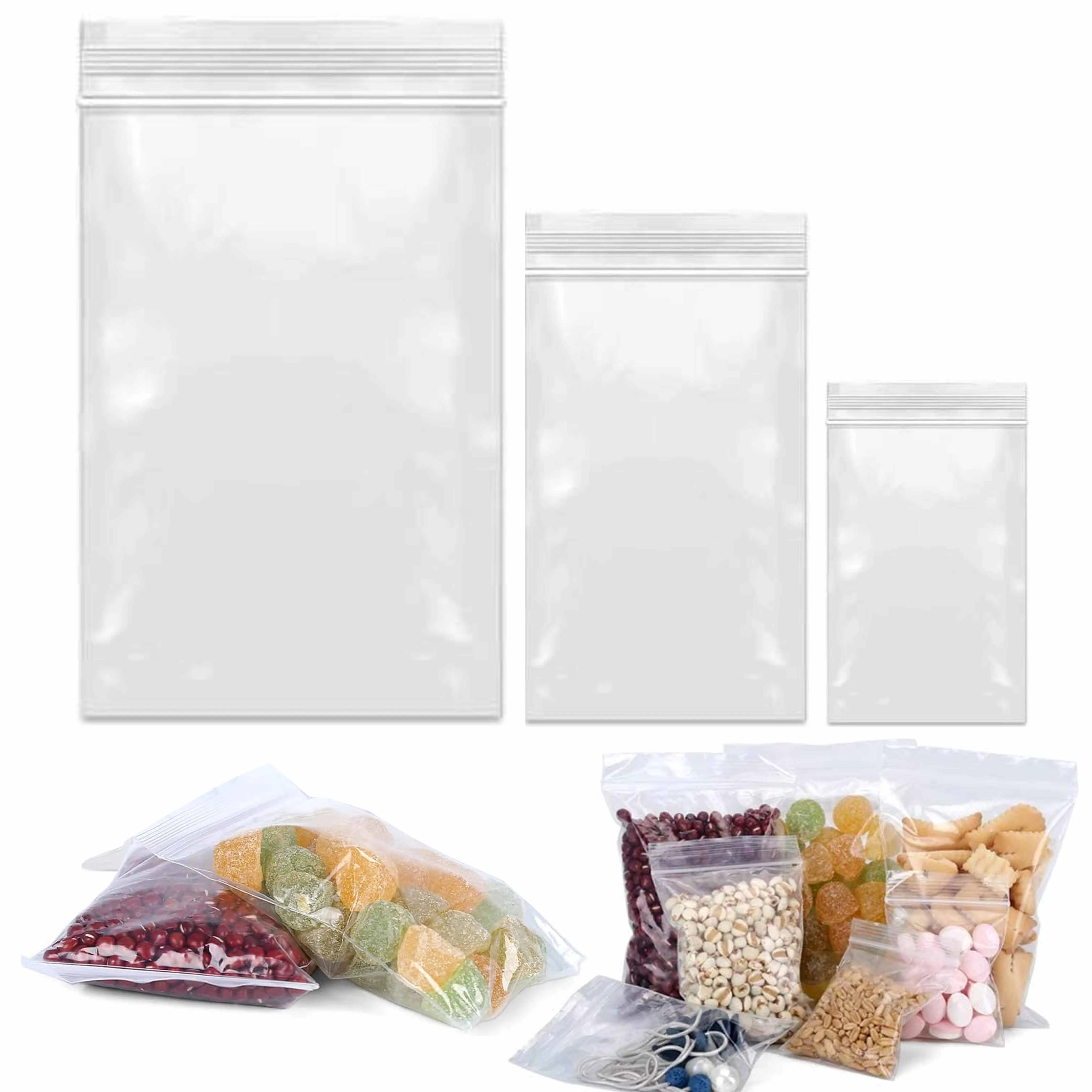 120 Ct Clear Poly Bags Reclosable Top Zip Seal Baggies Plastic Assorted Sizes