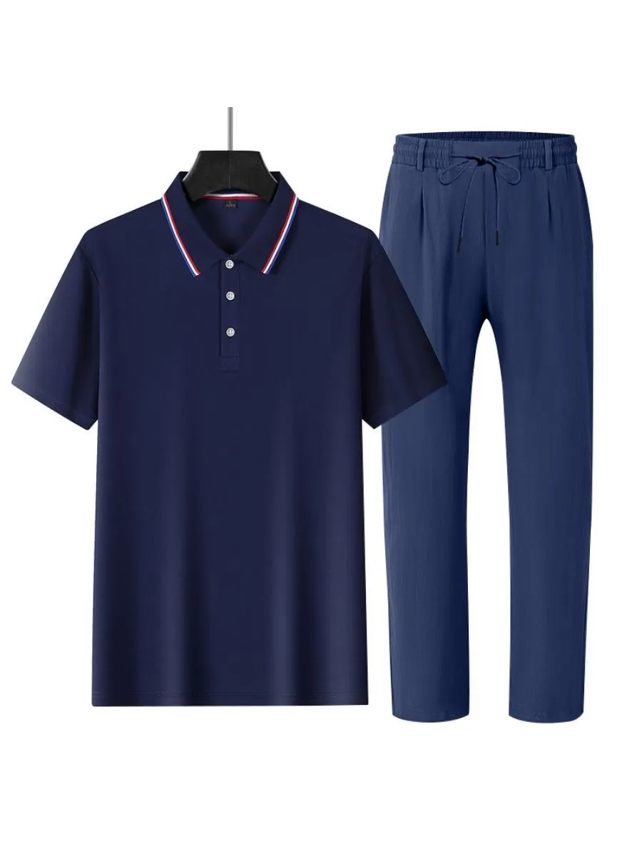 2 Piece Casual Polo Shirt and Linen Pants
