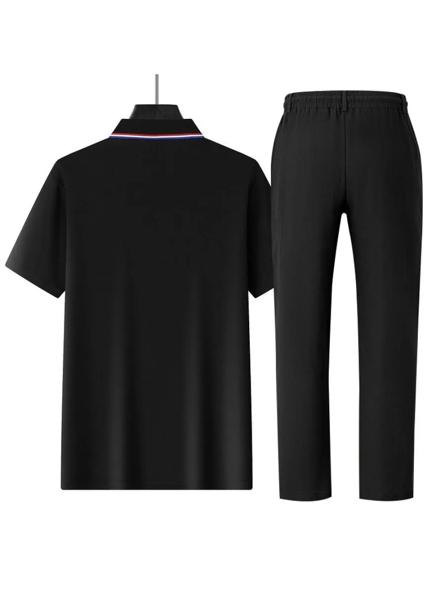 2 Piece Casual Polo Shirt and Linen Pants