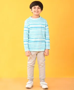 BLUE DOTTED STRIPE T-SHIRT GREY FLEECE JOGGER SET - BLUE / GREY