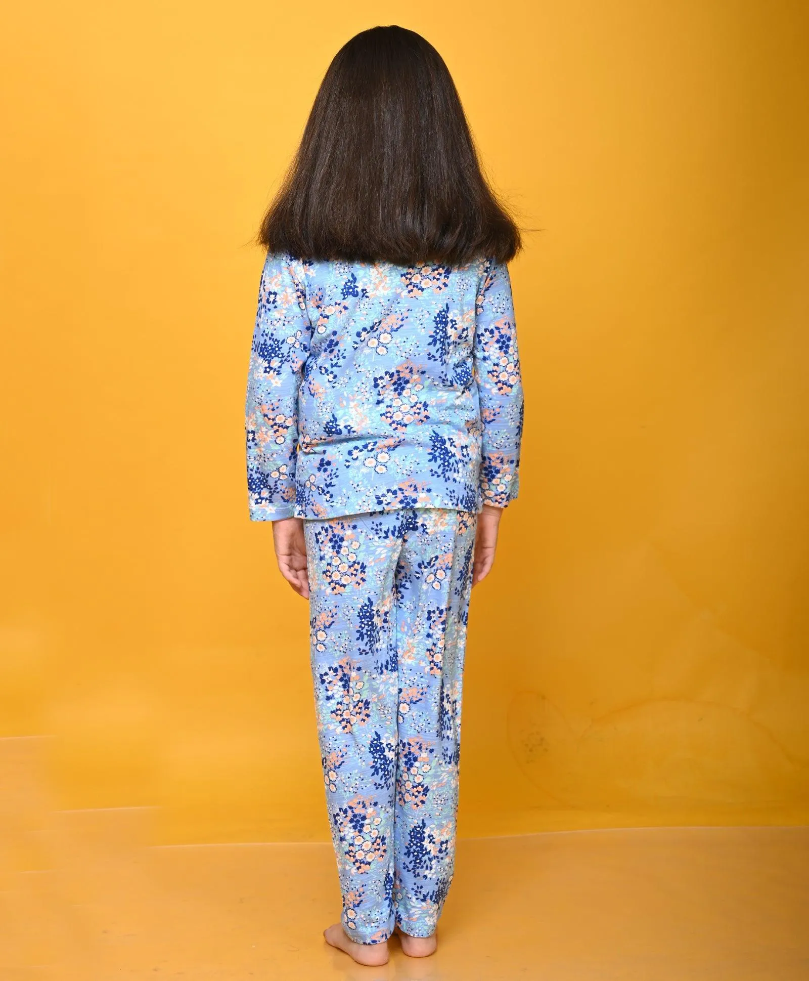 BLUE FLOWERS LONG SLEEVE PYJAMA SET - BLUE