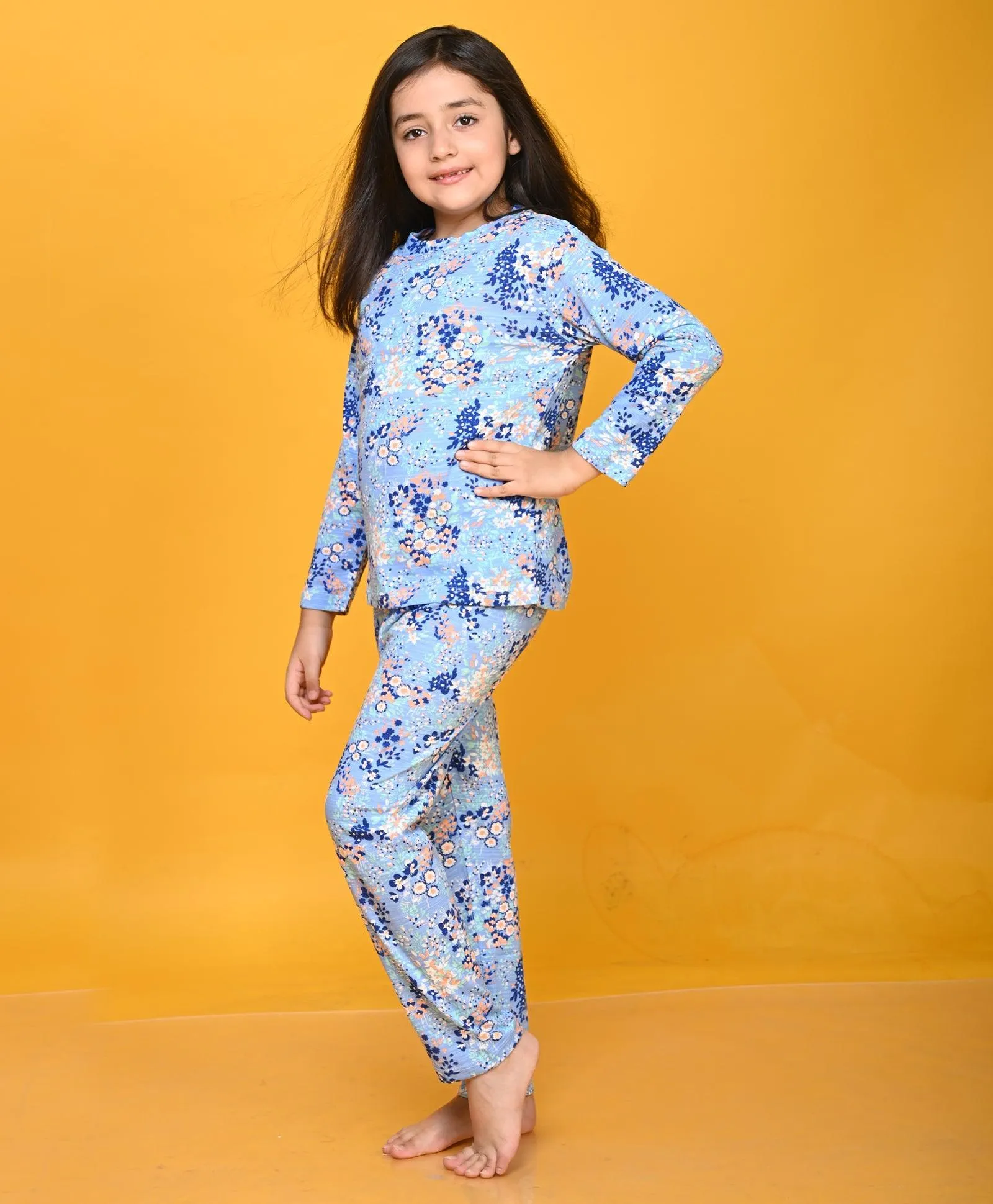 BLUE FLOWERS LONG SLEEVE PYJAMA SET - BLUE