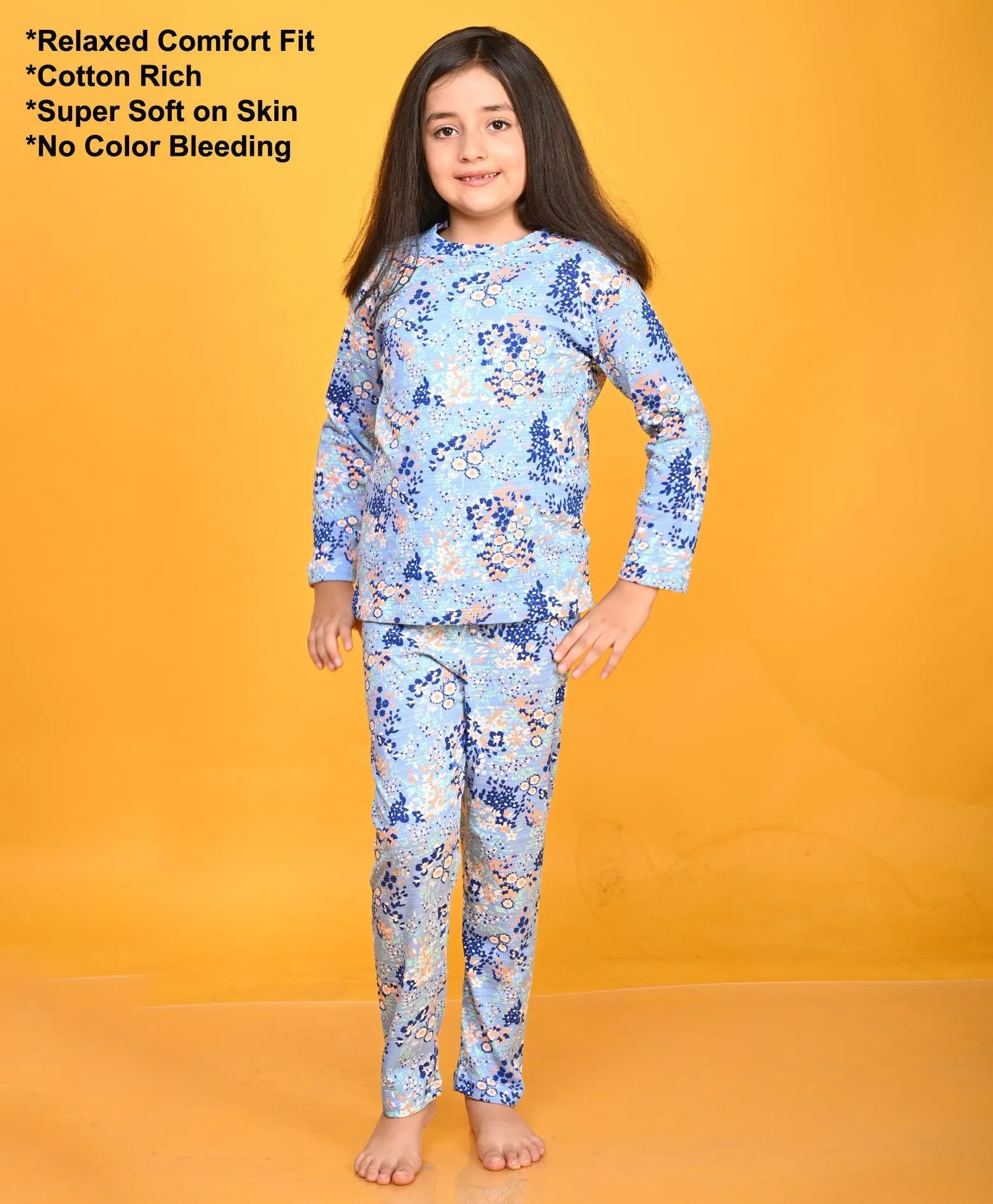 BLUE FLOWERS LONG SLEEVE PYJAMA SET - BLUE