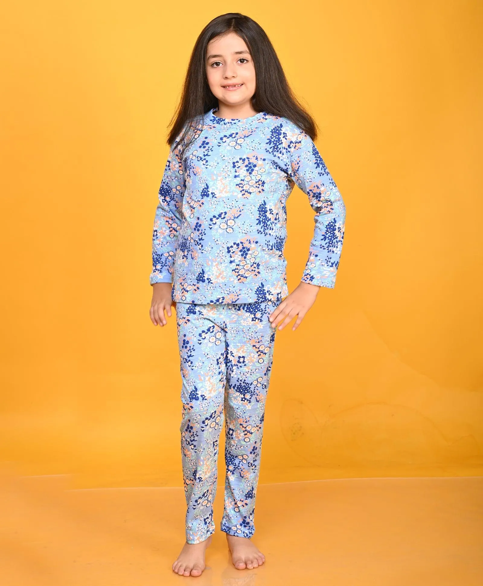 BLUE FLOWERS LONG SLEEVE PYJAMA SET - BLUE