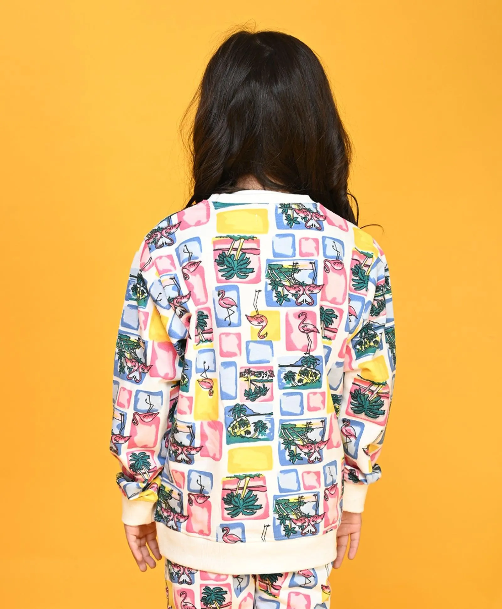 FLAMINGO NEW GIRLS FLEECE SWEATSHIRT - WHITE