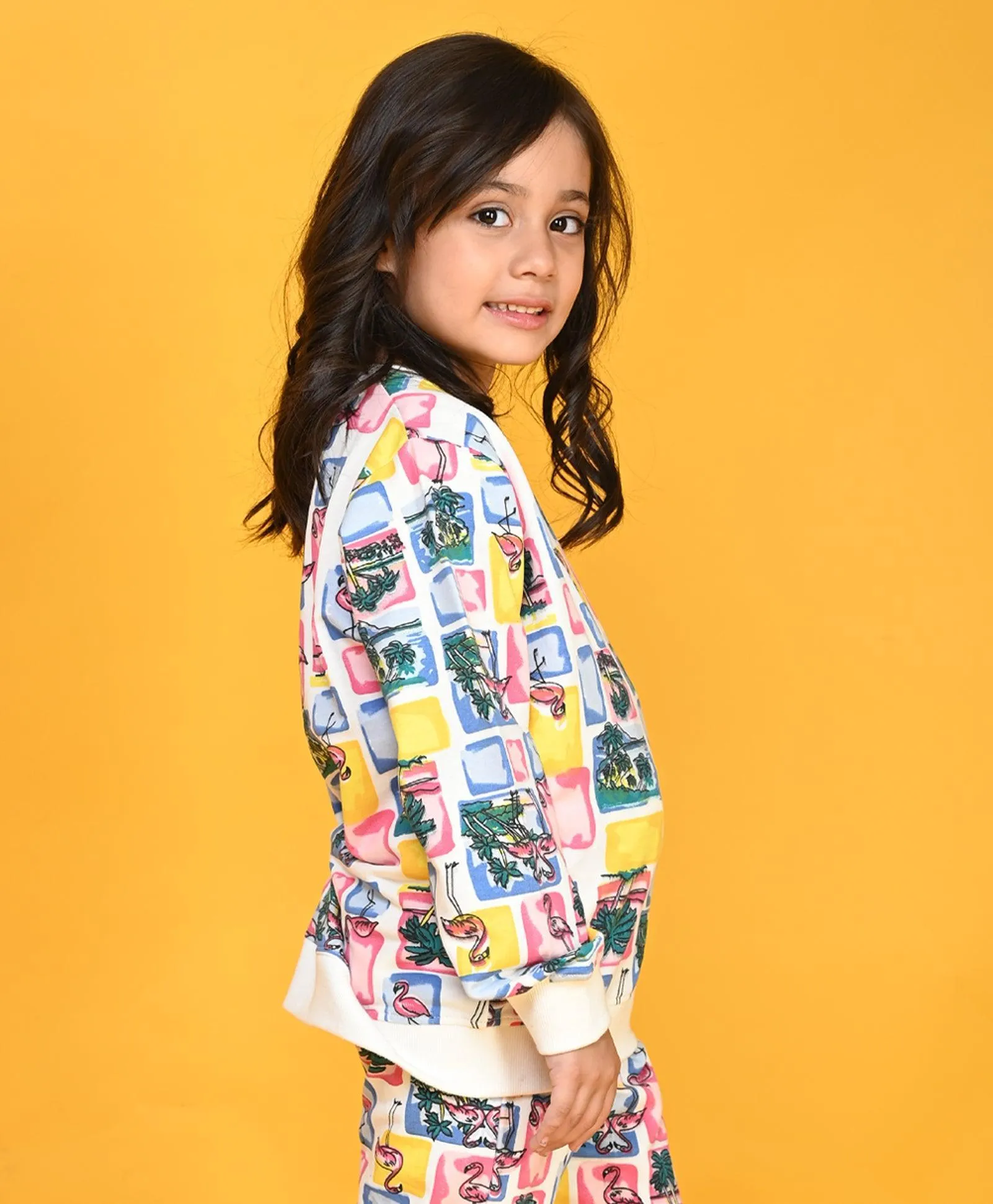 FLAMINGO NEW GIRLS FLEECE SWEATSHIRT - WHITE