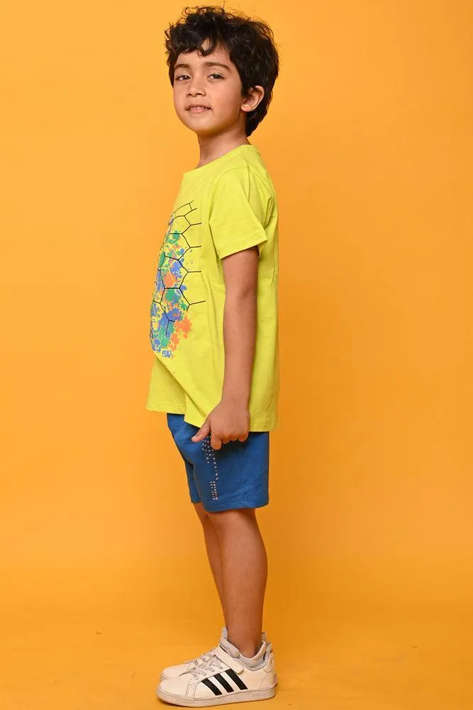 FOOTBALL BLUE SUMMER SHORTS SET -LIME/BLUE