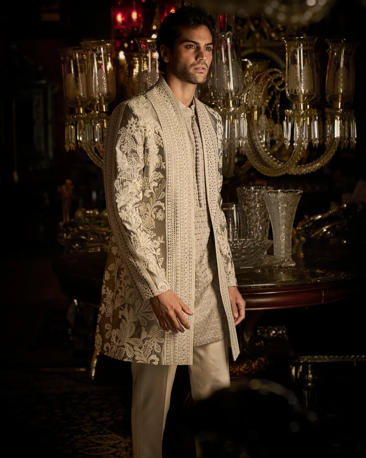 Silver Grey Open Jacket Set